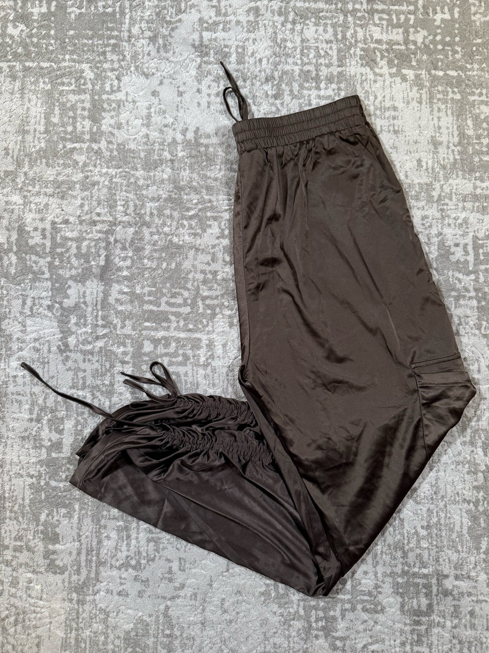 PrettyGardenChic Chocolate Brown Satin Drawstring Jogger Pants Womens Large